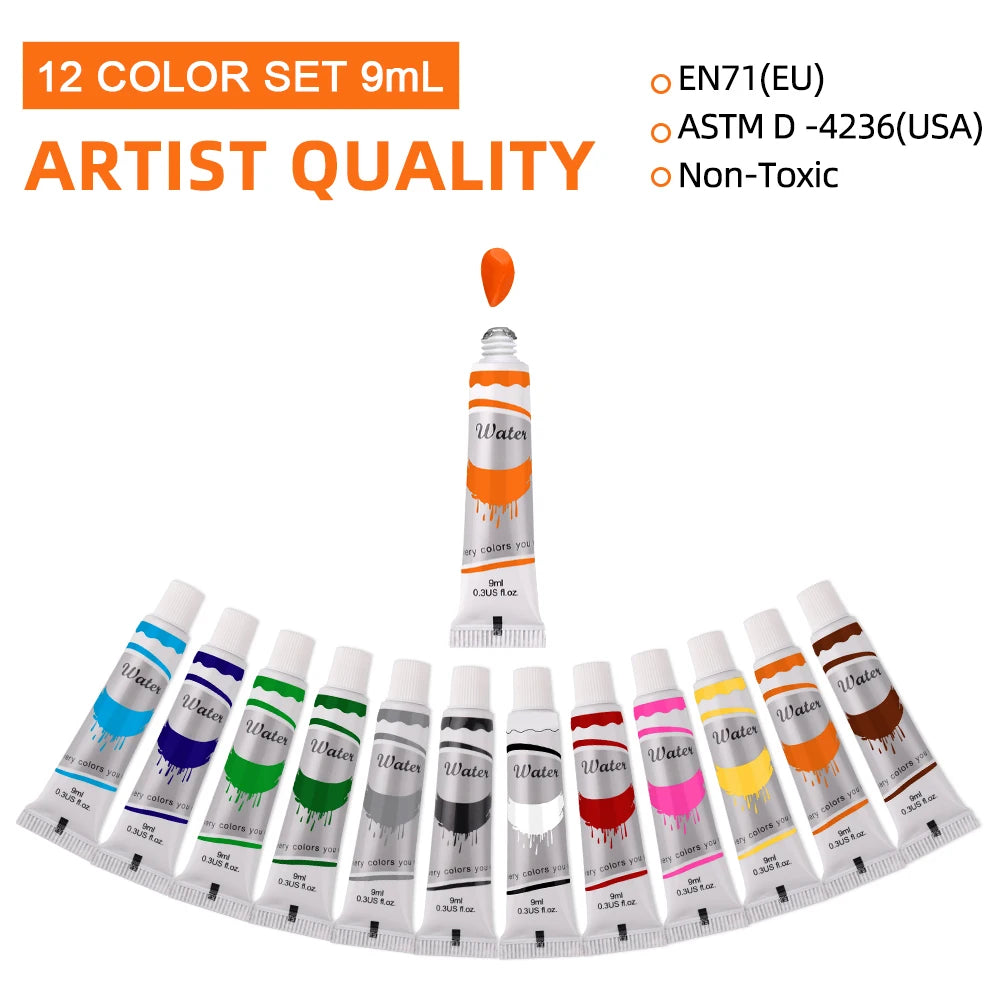 12-Color Student Watercolor Paint Set – 9mL Tubes