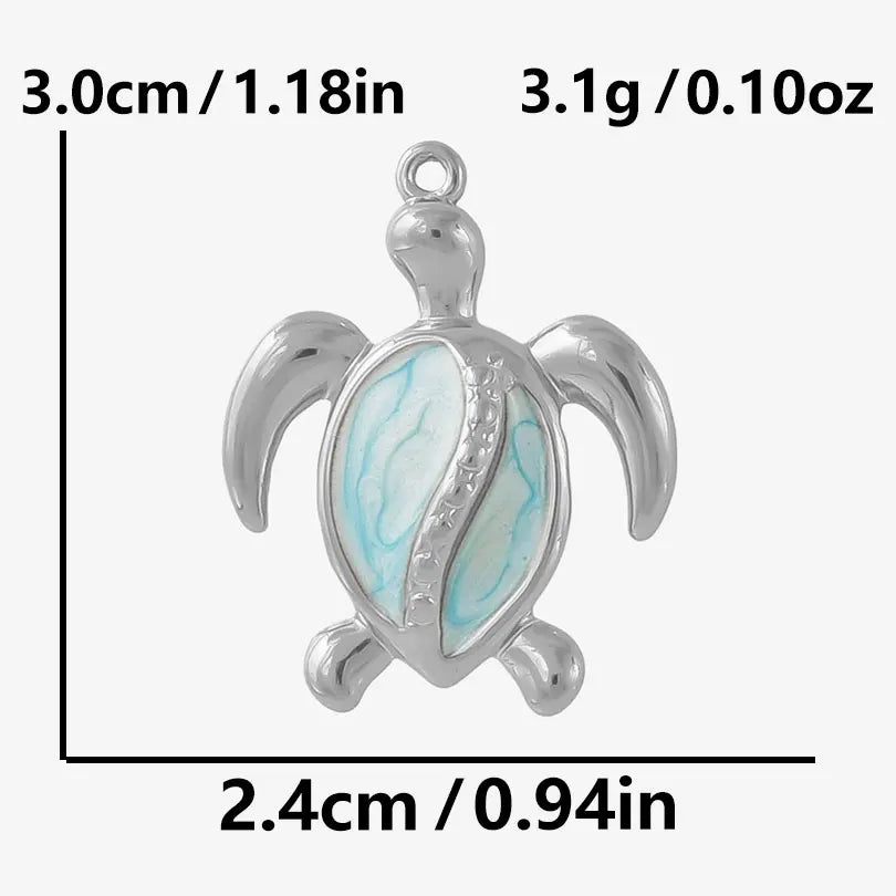 5pcs/lot Enamel Blue Marine Animals Stainless Steel Pendant Conch Shell Seahorse Fish Tail Starfish Charms DIY Necklace Findings
