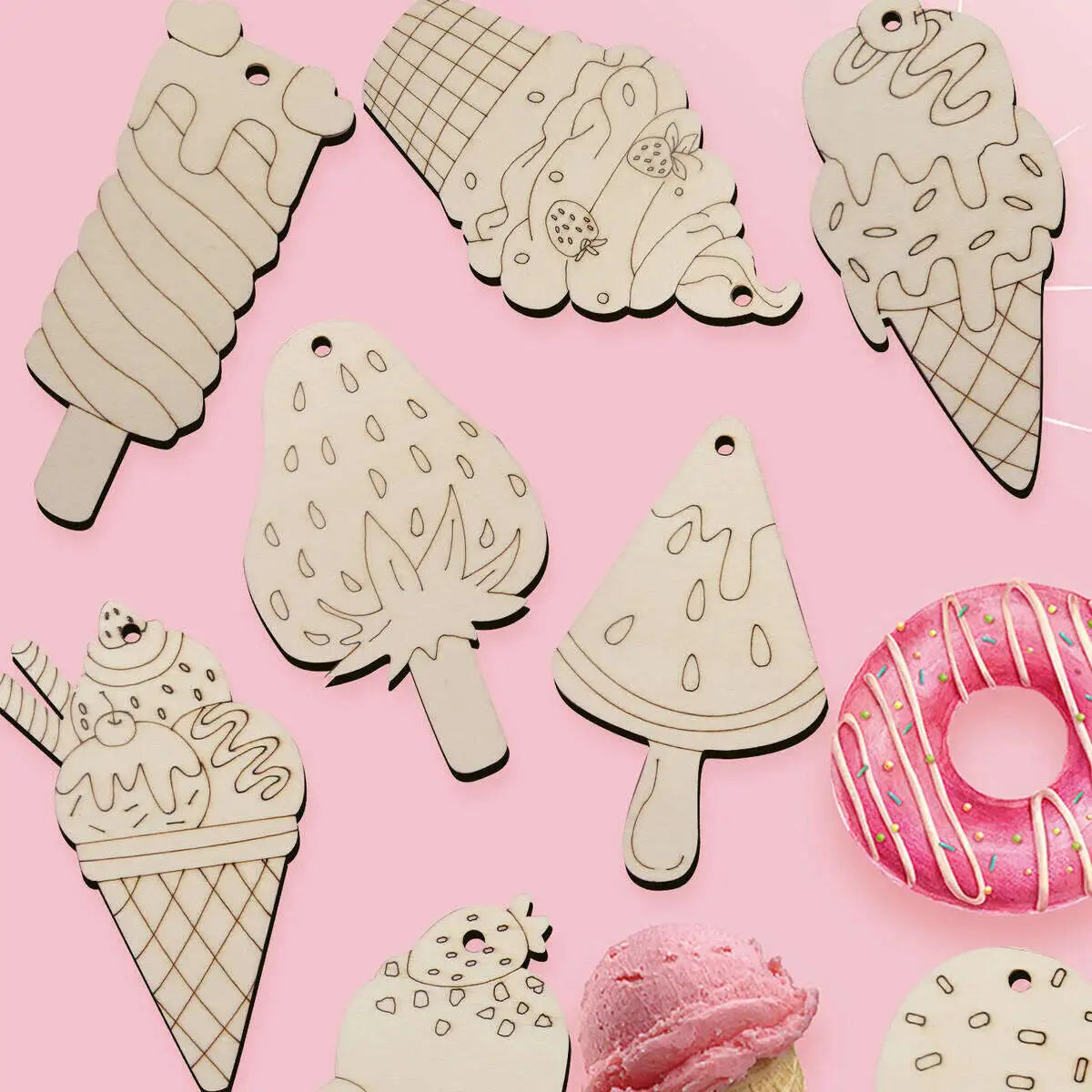 16pcs Wooden Ice Lolly Craft Ornaments