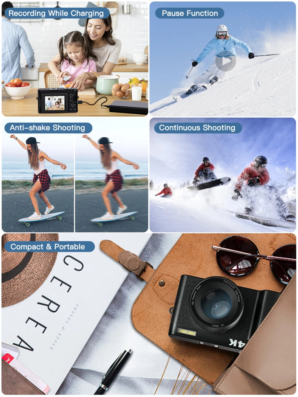 4K Vlogging Camera with Flip Screen &amp; Autofocus – 48MP Compact Digital Camera