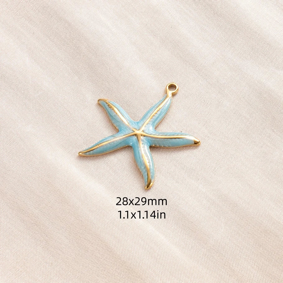 5pcs/lot Enamel Blue Marine Animals Stainless Steel Pendant Conch Shell Seahorse Fish Tail Starfish Charms DIY Necklace Findings