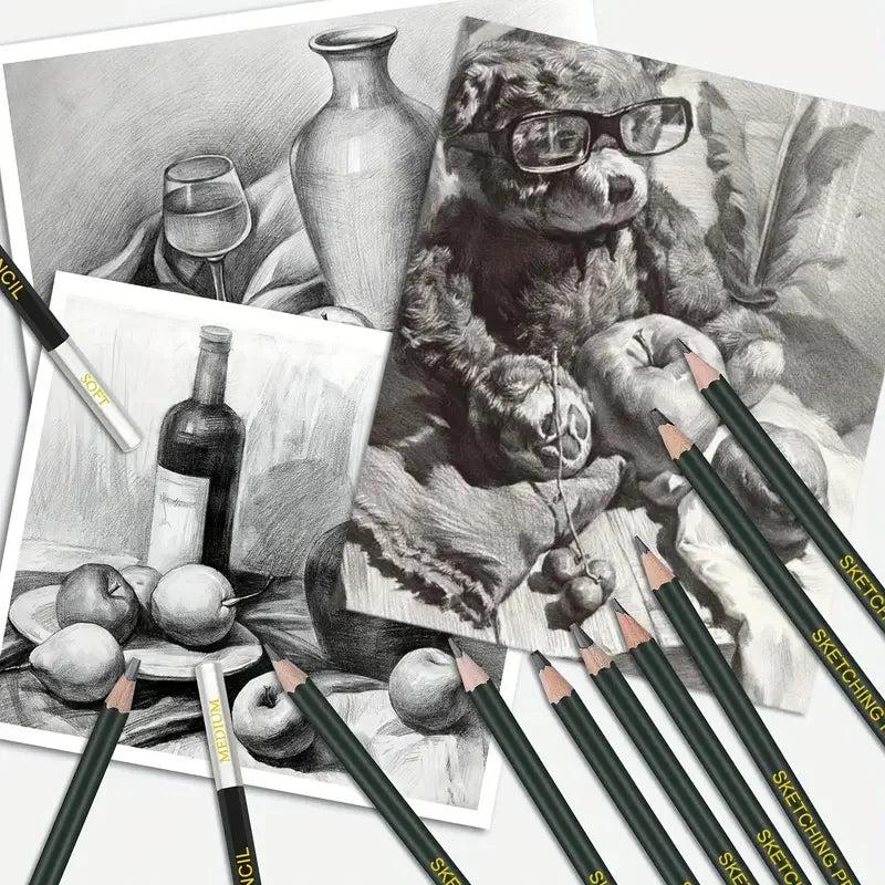 Portable Drawing &amp; Sketching Kit with Graphite and Charcoal