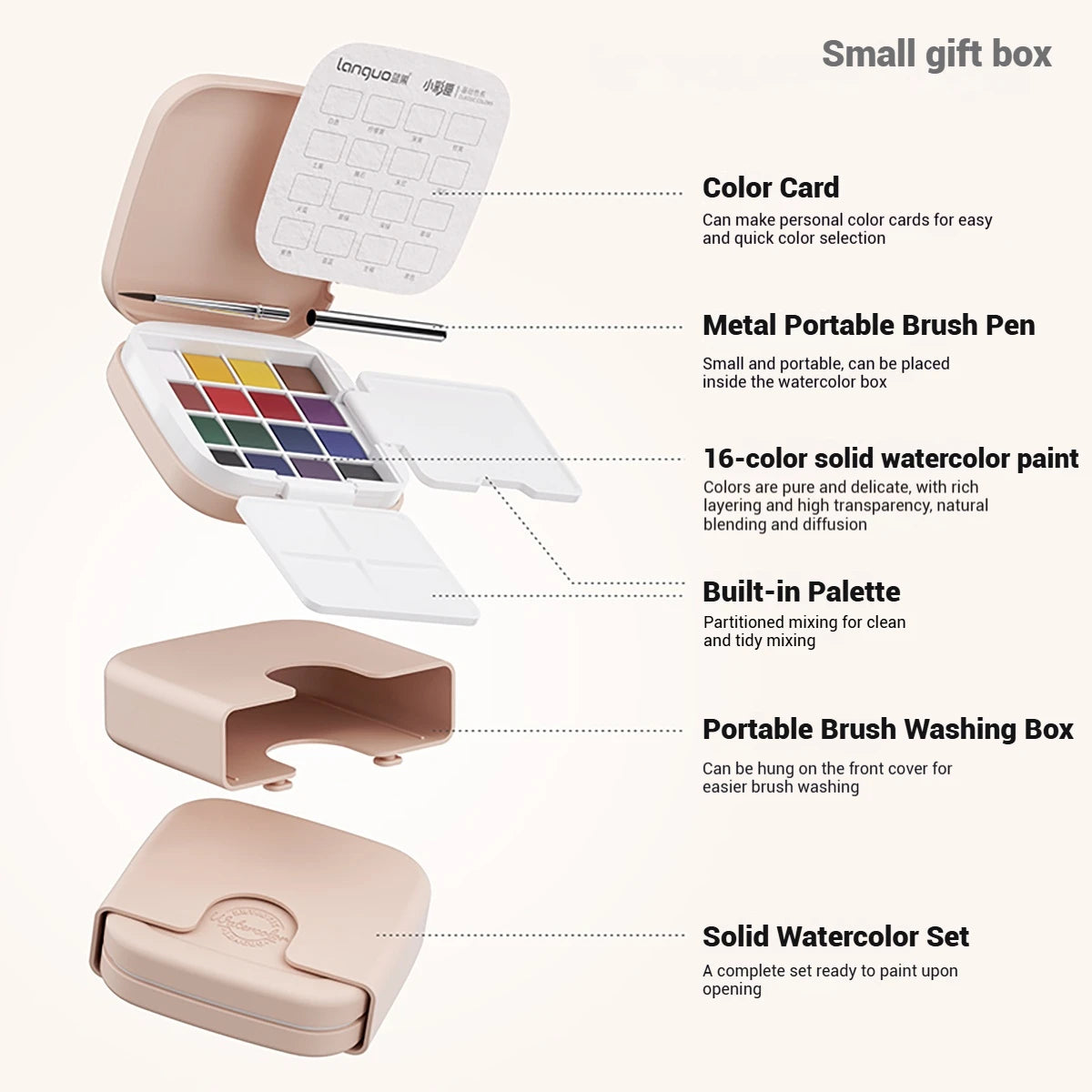 Languo 16-Color Mini Solid Watercolor Set