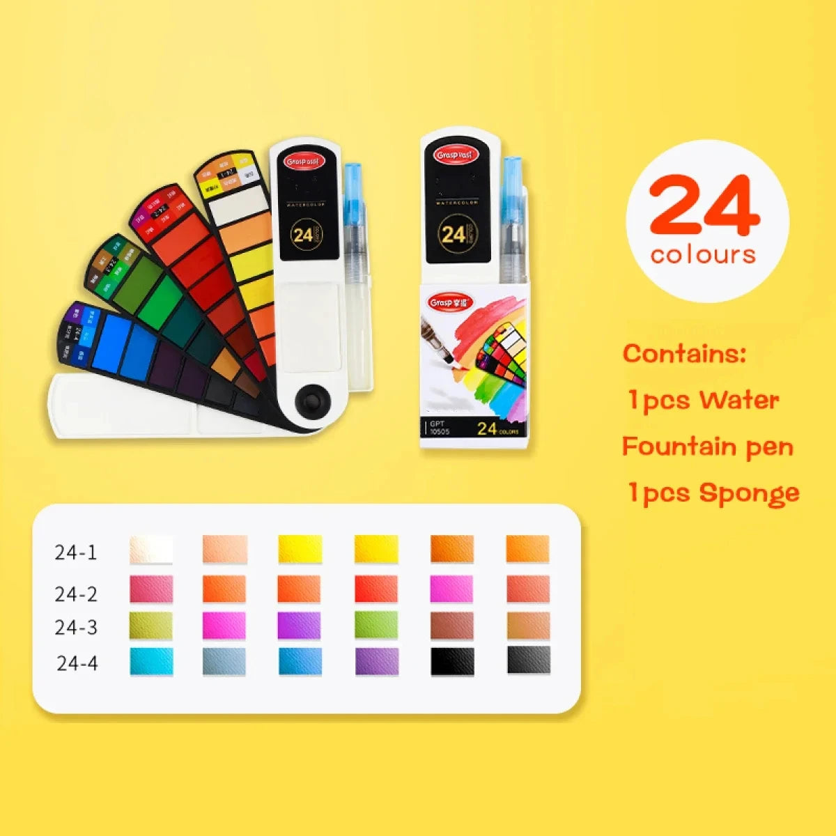 Watercolor Paint Set – 12/24/36/48 Colors with Water Brush Pens