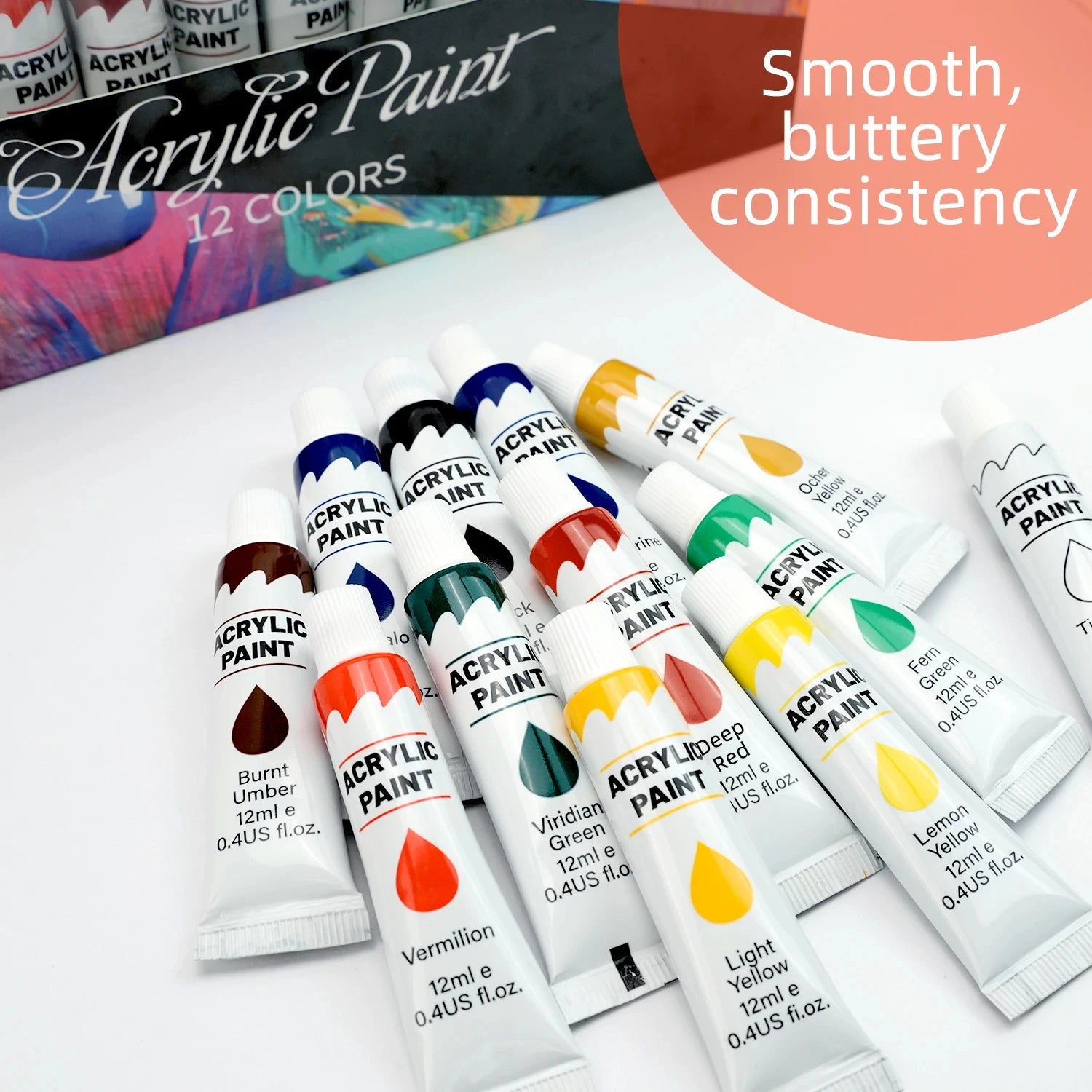 Acrylic Paint Set – 12/24 Colors, 12ml Tubes for Multi-Surface Painting