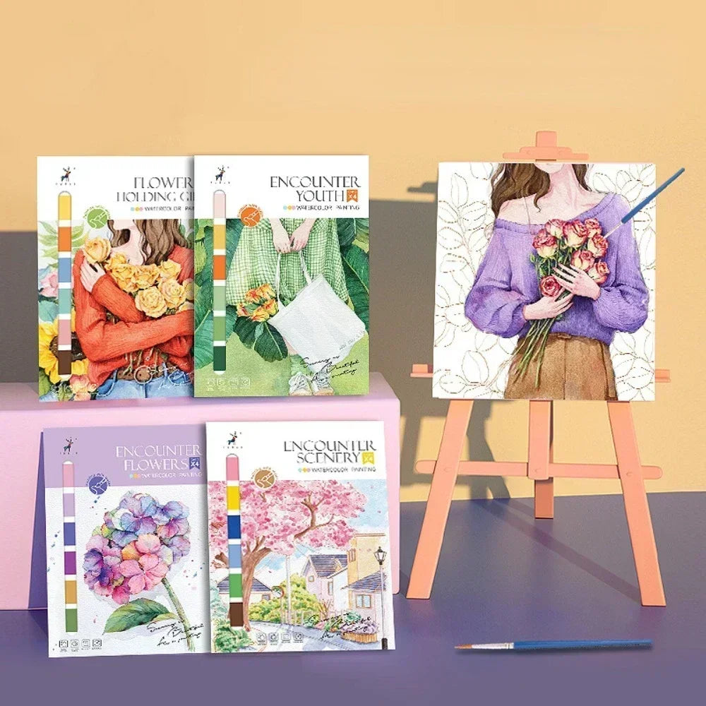 Kids’ Portable Watercolor Book – 4 Sheets + Brush