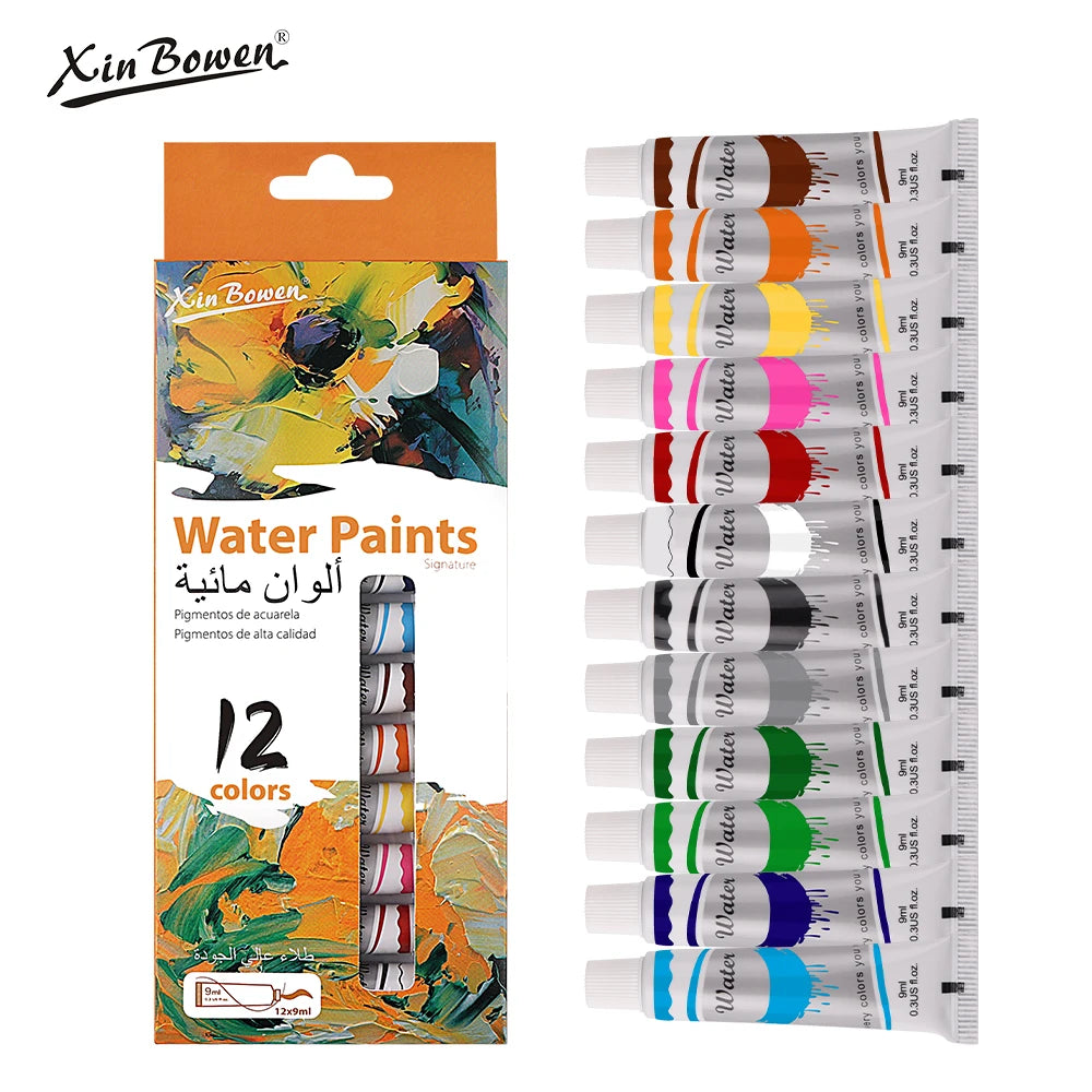 12-Color Student Watercolor Paint Set – 9mL Tubes
