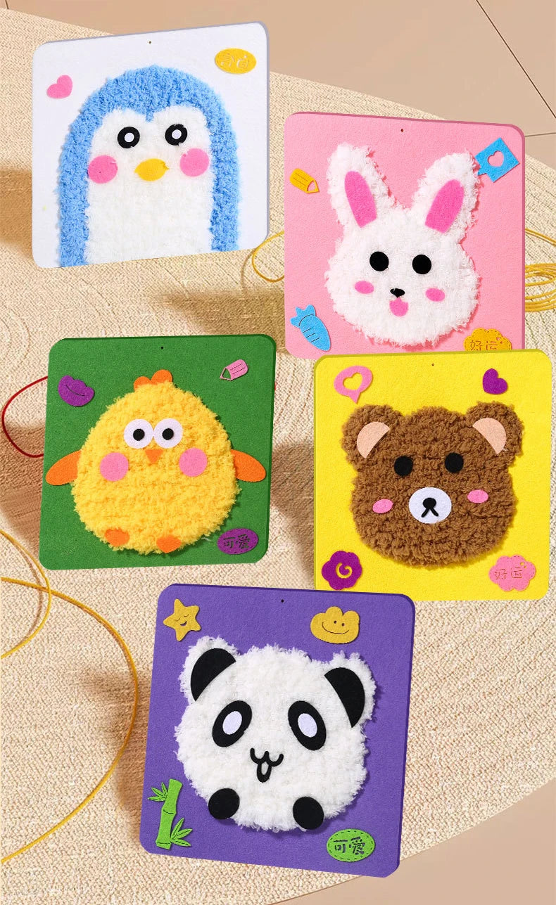Cartoon Animal Punch Needle Kit – Pig, Rabbit, Bear