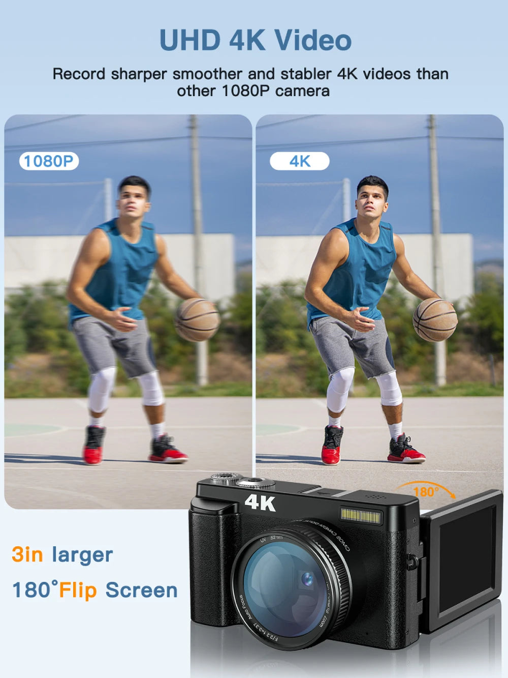4K Vlogging Camera with Flip Screen &amp; Autofocus – 48MP Compact Digital Camera