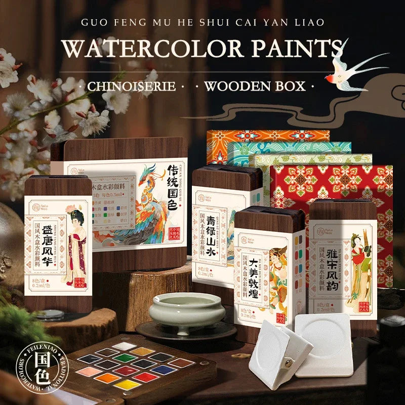 Portable Wooden Watercolor Paint Palette (8/15 Colors)