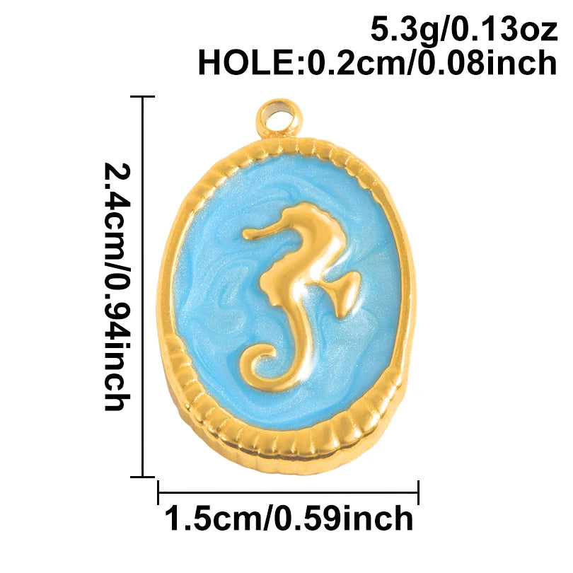 5pcs/lot Enamel Blue Marine Animals Stainless Steel Pendant Conch Shell Seahorse Fish Tail Starfish Charms DIY Necklace Findings