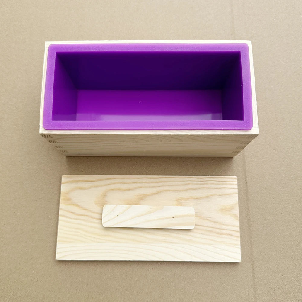 600ml Wooden Soap Mold Kit – Rectangular Silicone Mold with Box