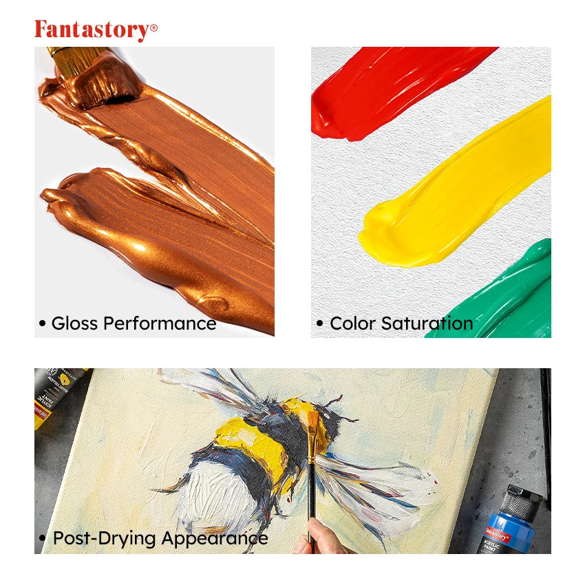 Fantastory Acrylic Paint Set – 28 Colors with 12 Brushes
