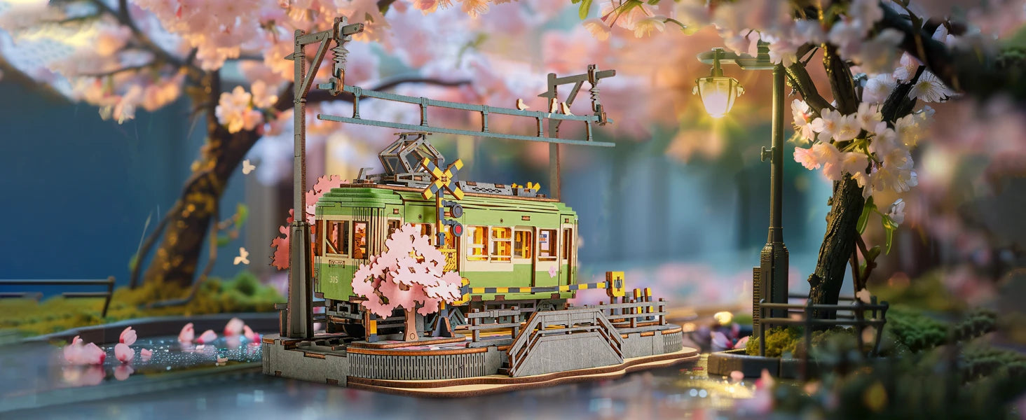 Robotime 3D Wooden Tram Puzzle – Sakura Journey