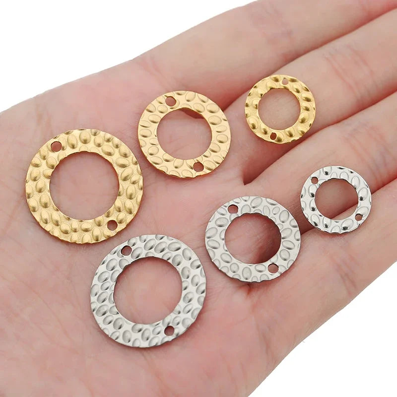 20pcs 15/20/25mm Stainless Steel Double Hole Texture Circle Ring Gold Plated Charm Earrings Conectors for Jewelry Making Finding