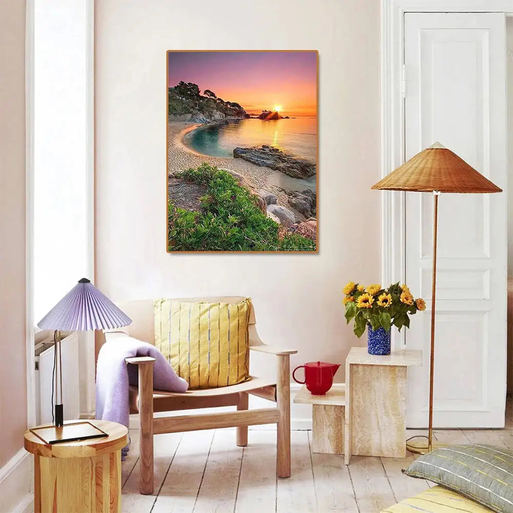 Momoart Waterfall Diamond Painting Kit – Seaside Landscape DIY Mosaic Art
