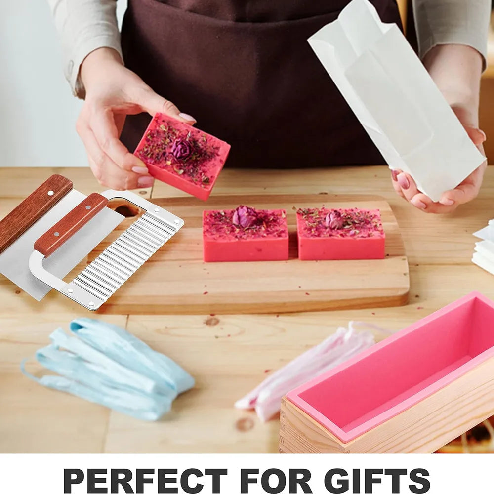 1.2L Soap Making Mold Kit – Silicone + Wooden Box with Scrapers