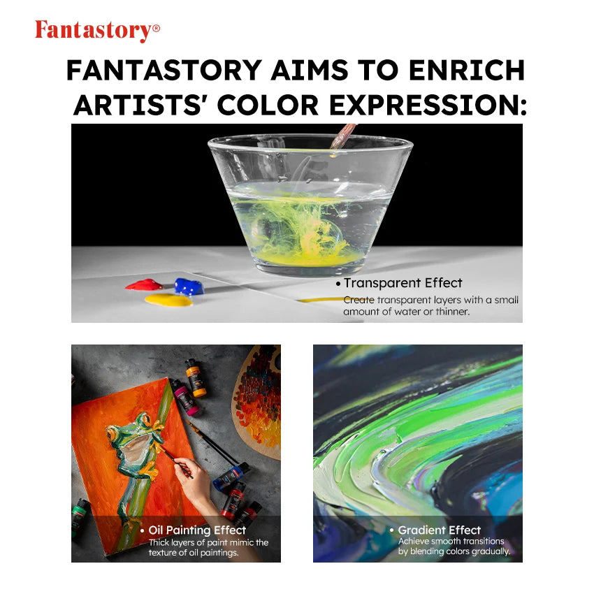 Fantastory Acrylic Paint Set – 28 Colors with 12 Brushes