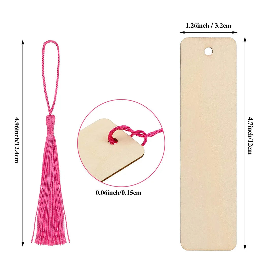 Blank Wooden Bookmarks with Tassels – 10/20/60 Pcs