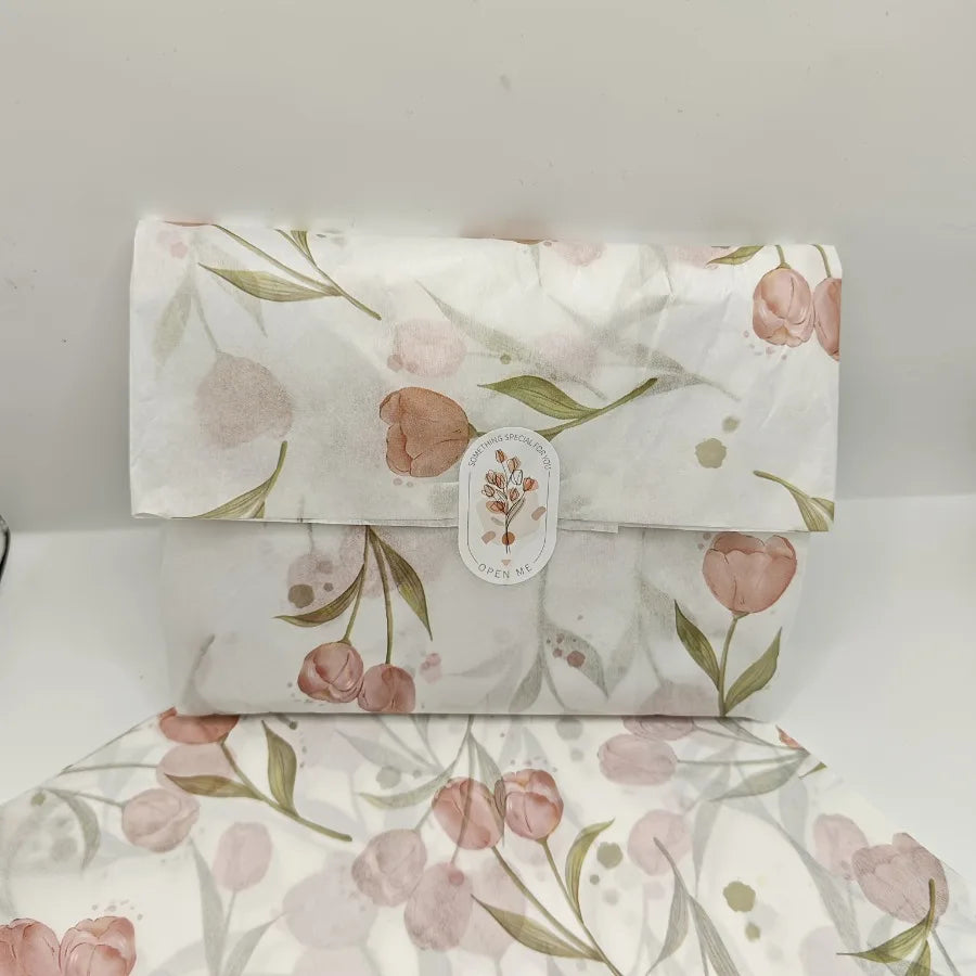 Elegant Tulip Floral Tissue Paper with Green Leaves