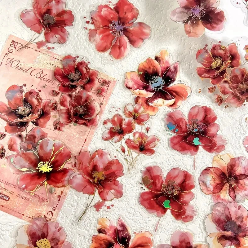 20-Piece Hot Stamping Flower Stickers – PET Collage Set