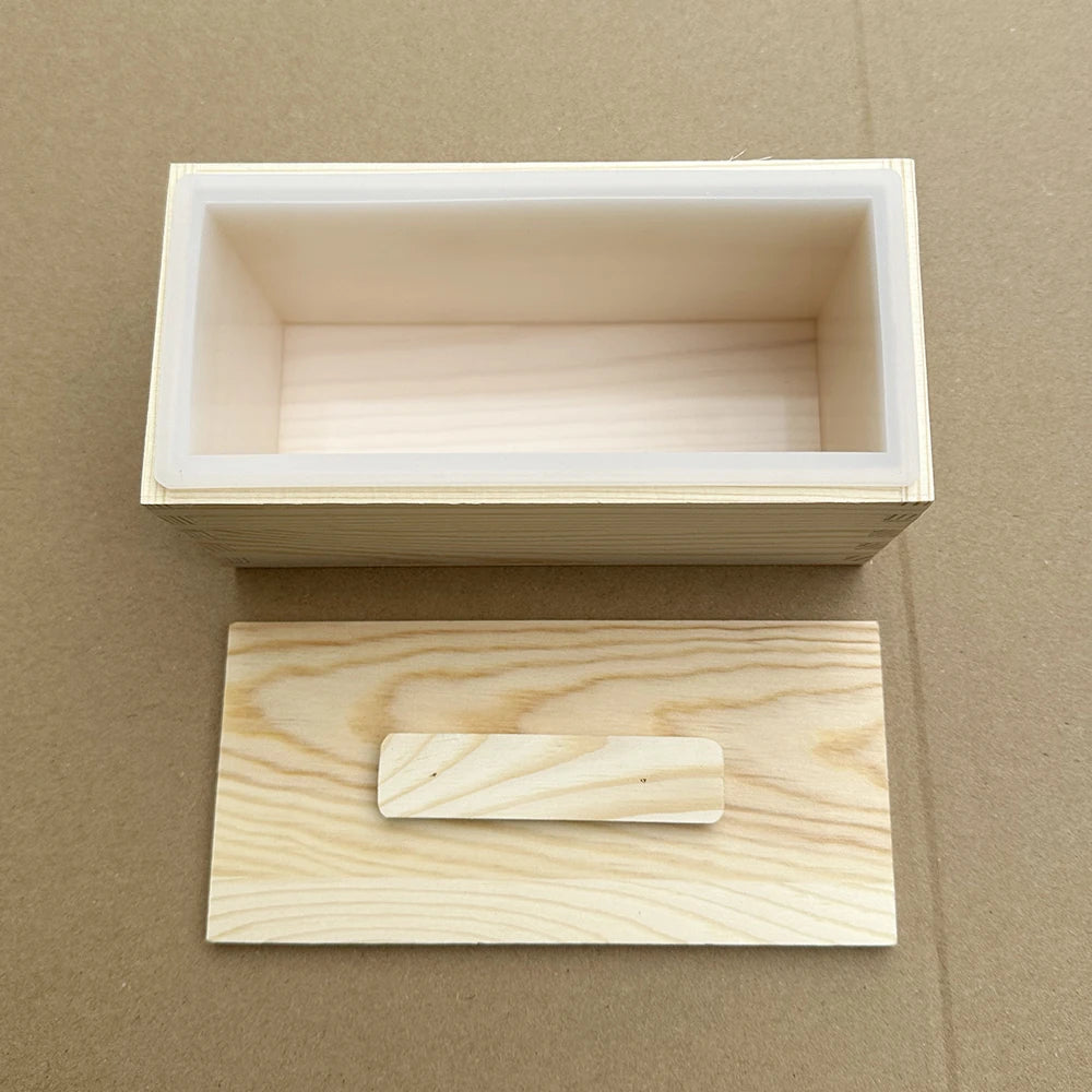 600ml Wooden Soap Mold Kit – Rectangular Silicone Mold with Box