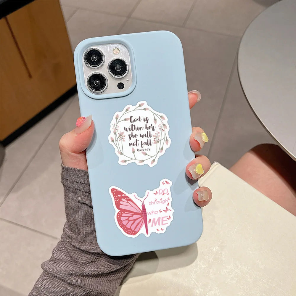 Pink Christian Bible Stickers – 10/55/110PCS “Jesus Loves You” Cartoon Waterproof Stickers for Kids, Laptops, Water Bottles, Journals & Gifts