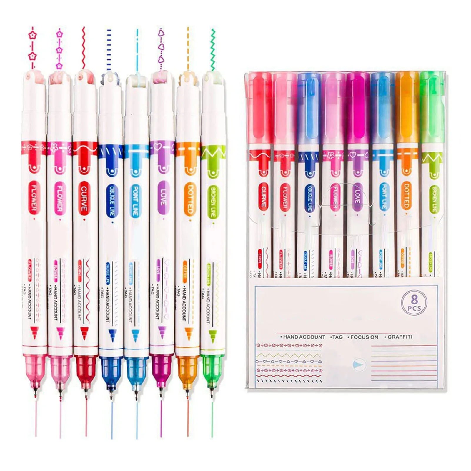 8-Color Double-Ended Marking Pens – Quick-Dry Highlighters (2 Sets)