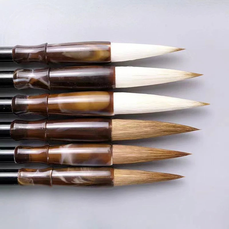 6pcs Chinese Calligraphy Brush Set – Wool &amp; Weasel Hair for Regular Script