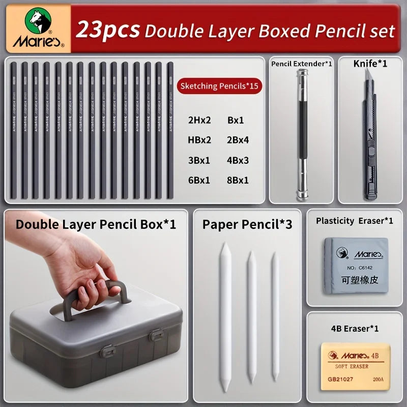 Marie’s Double-Layer Graphite &amp; Charcoal Pencil Set (23/27 Pcs)