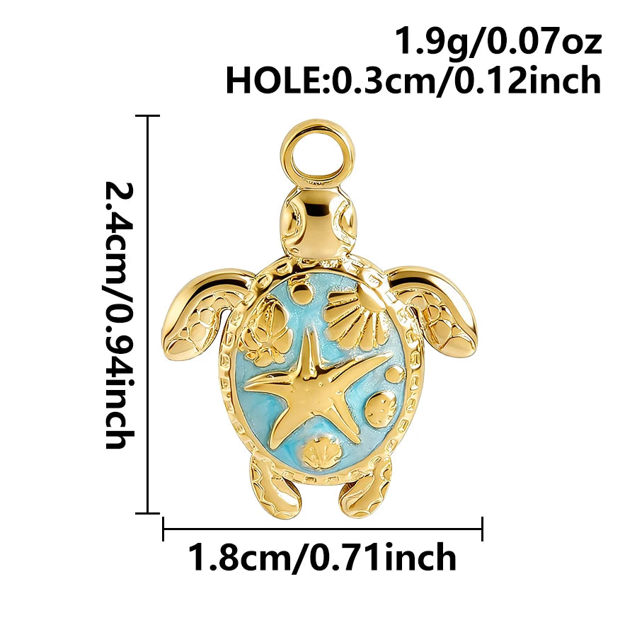 5pcs/lot Enamel Blue Marine Animals Stainless Steel Pendant Conch Shell Seahorse Fish Tail Starfish Charms DIY Necklace Findings