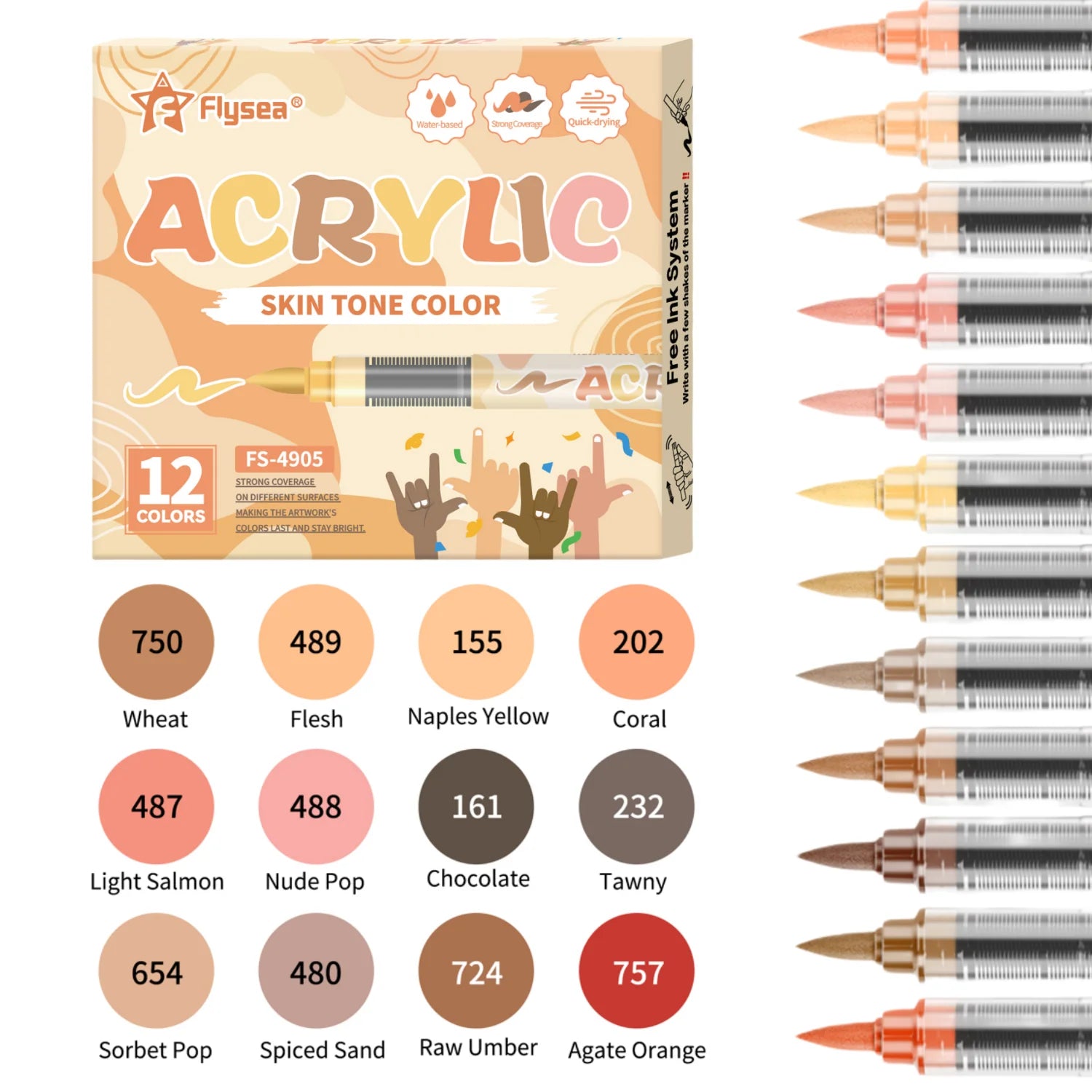 Skin Tone Acrylic Brush Markers Set