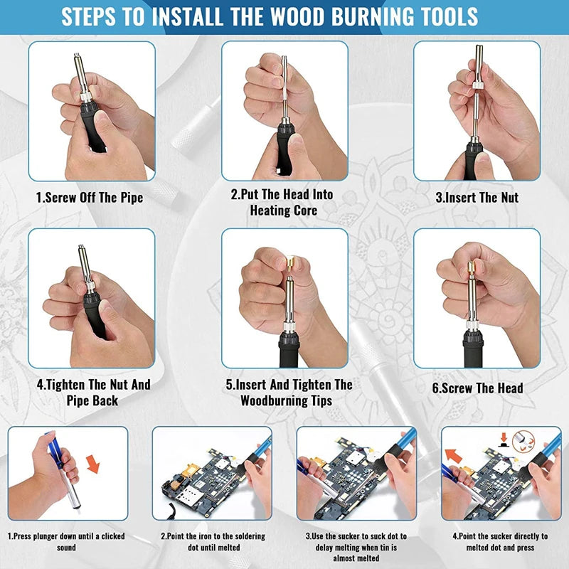 Wood Burning Kit – Adjustable Temperature Pyrography Pen (60W, EU Plug)