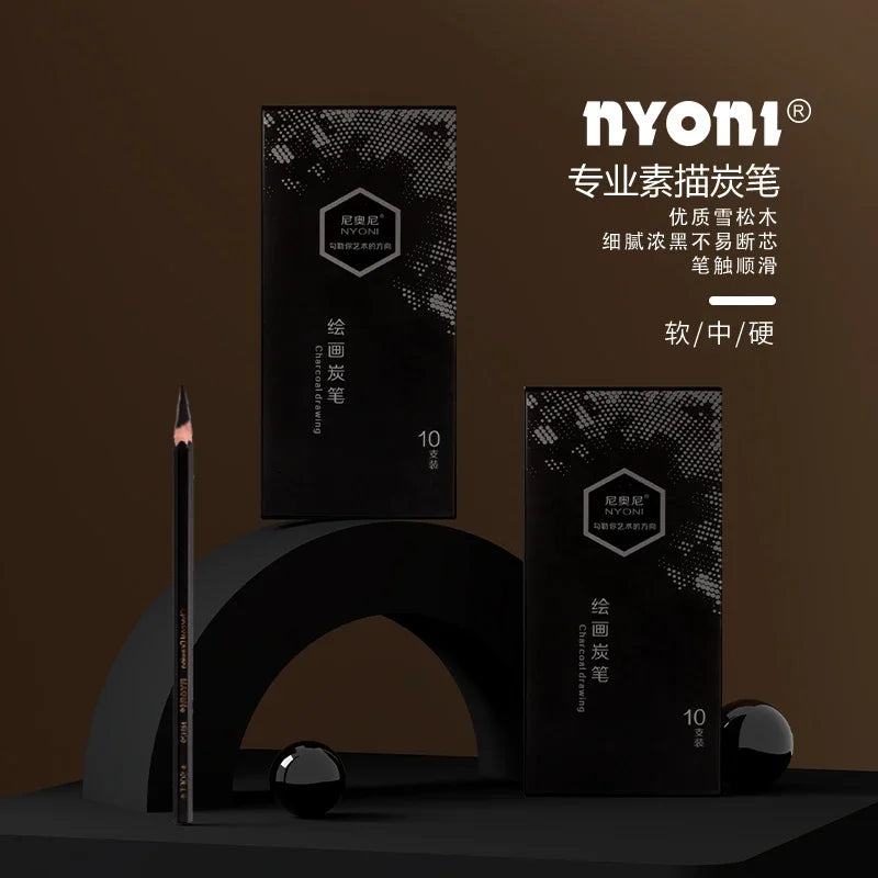 10-Piece Professional Charcoal Pencil Set