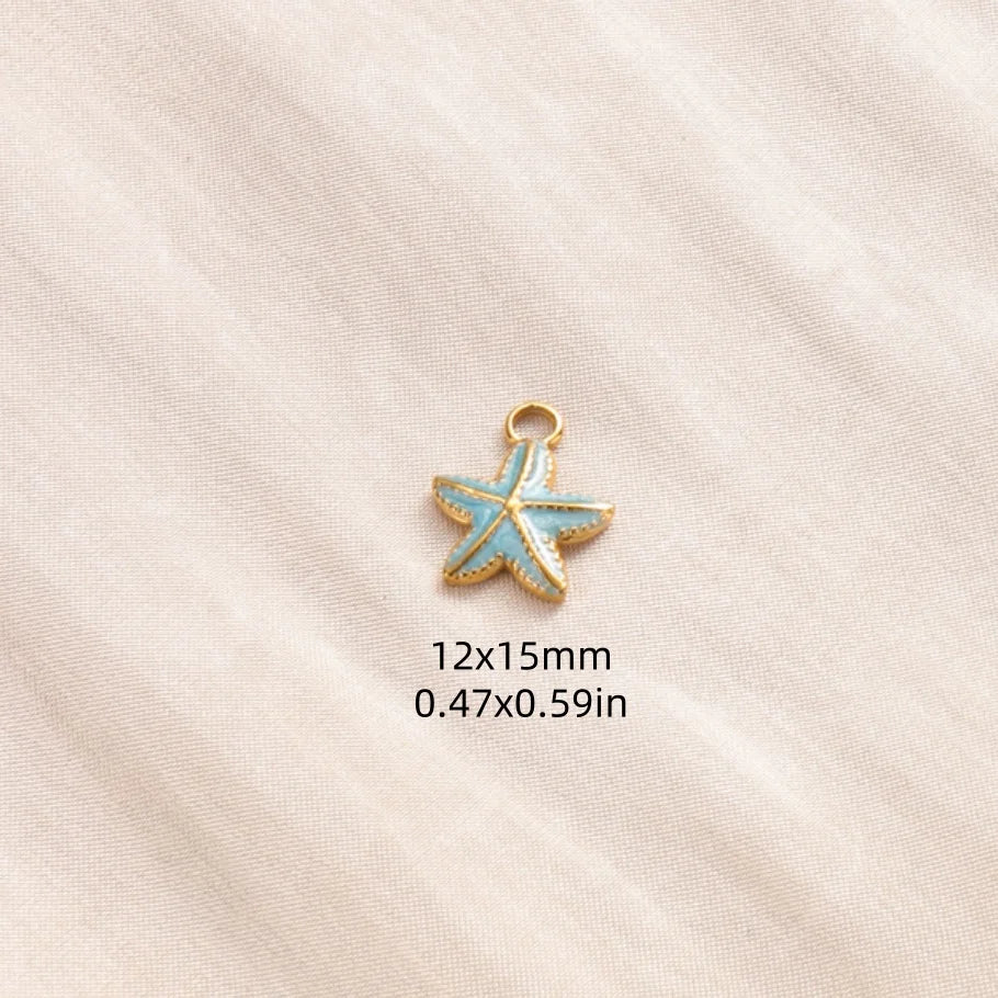 5pcs/lot Enamel Blue Marine Animals Stainless Steel Pendant Conch Shell Seahorse Fish Tail Starfish Charms DIY Necklace Findings
