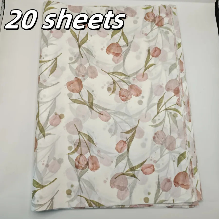 Elegant Tulip Floral Tissue Paper with Green Leaves