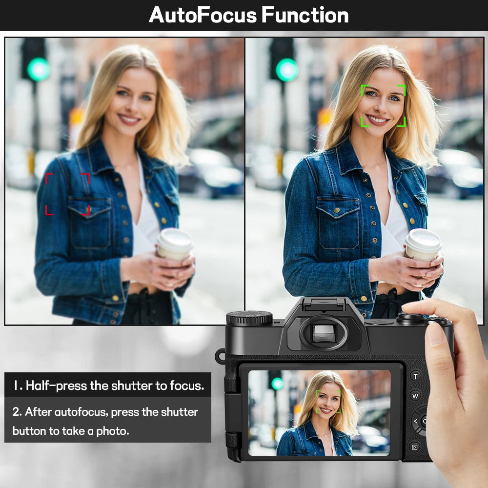 Compact 4K Digital Camera – 64MP Retro Vlog Camcorder with WiFi &amp; Flip Screen
