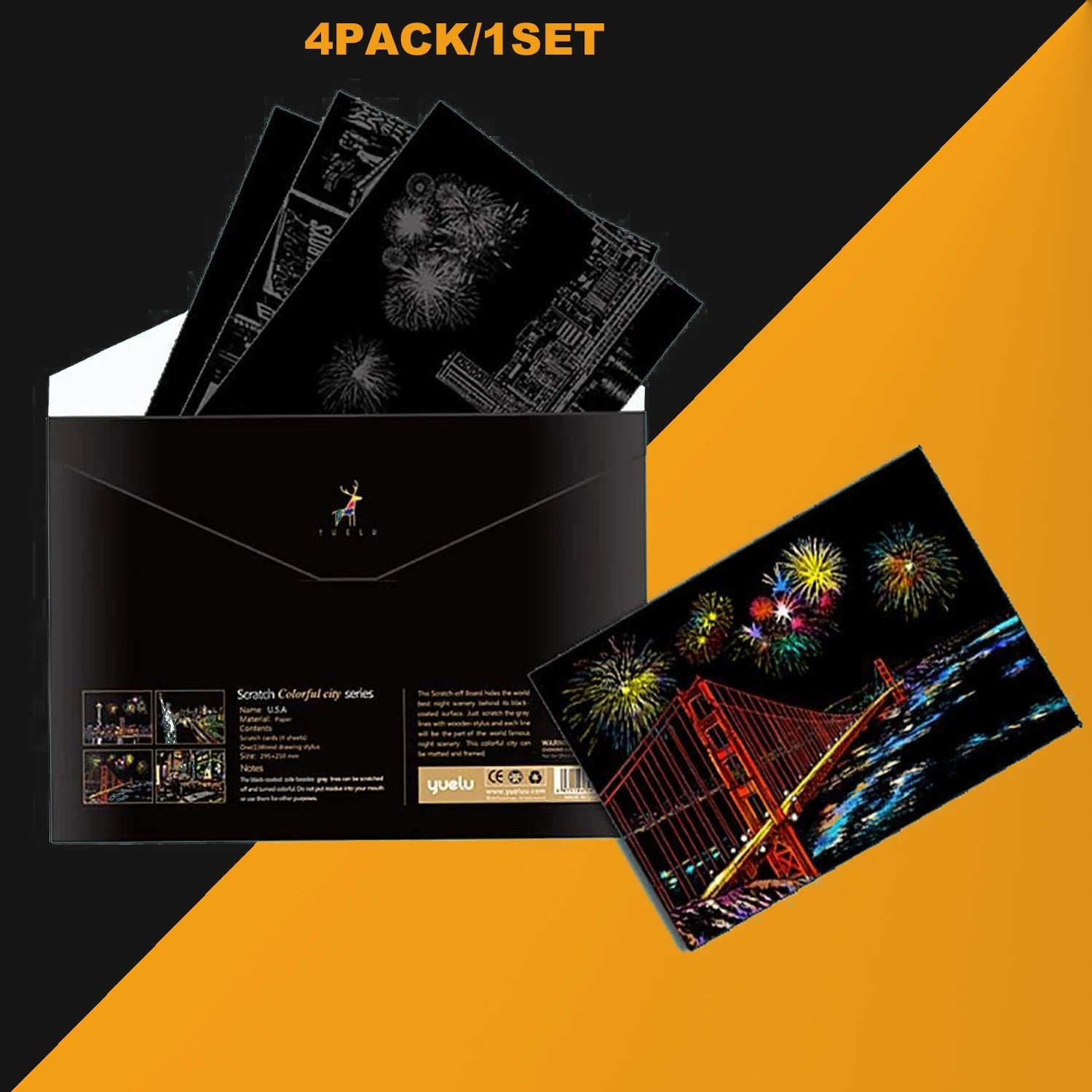 Scratch Art Postcards – 4PCS Urban Night Scene Landscape Set