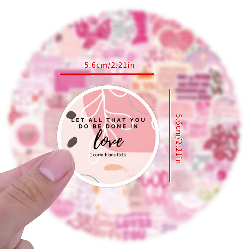 Pink Christian Bible Stickers – 10/55/110PCS “Jesus Loves You” Cartoon Waterproof Stickers for Kids, Laptops, Water Bottles, Journals & Gifts