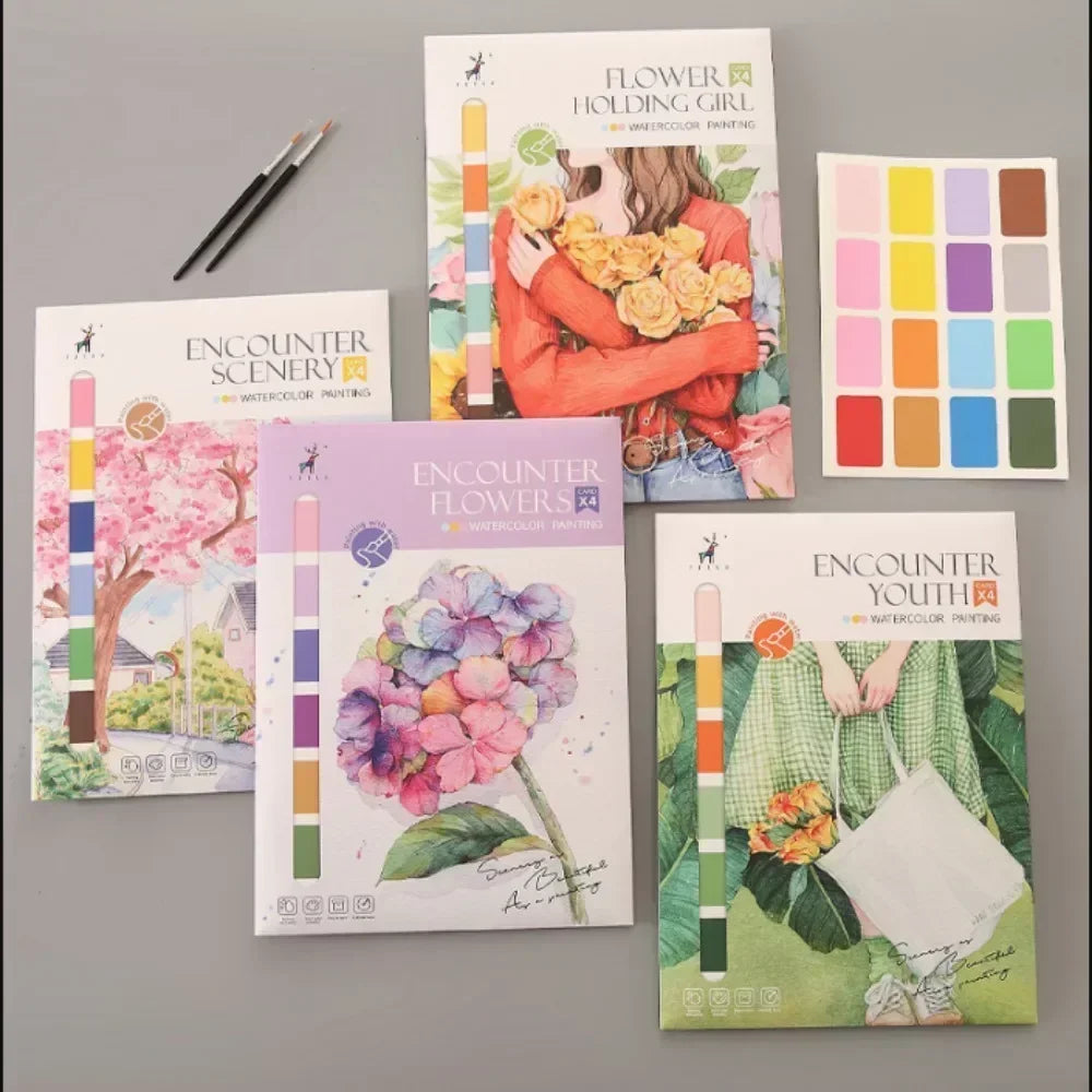 Kids’ Portable Watercolor Book – 4 Sheets + Brush