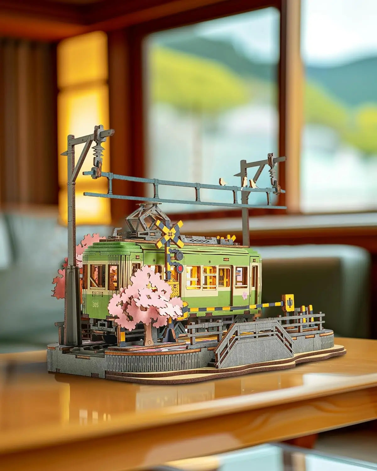 Robotime 3D Wooden Tram Puzzle – Sakura Journey