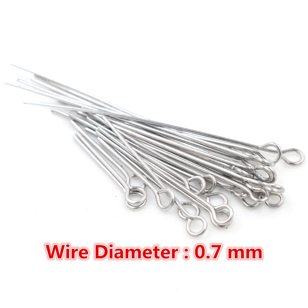 100pcs Stainless Steel Eye Pins – Assorted Sizes