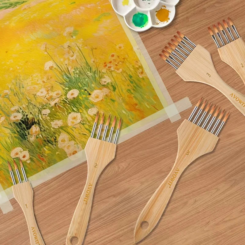 Wooden Handle Multi-Tooth Artist Brush Set