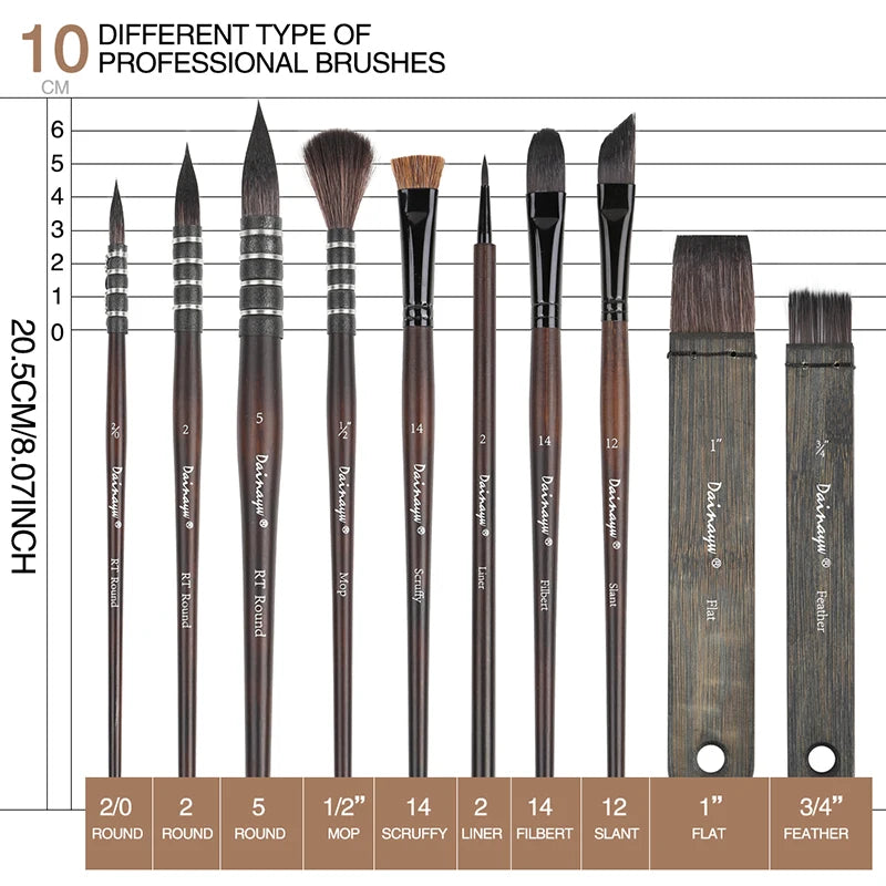 Dainayw 10-Piece Squirrel &amp; Horse Hair Brush Set
