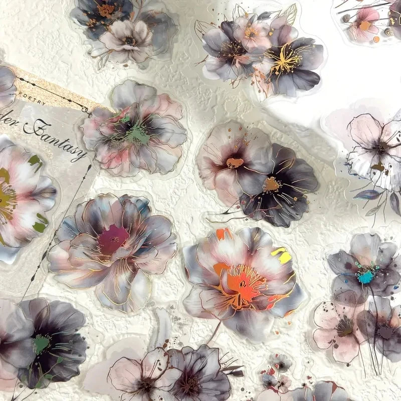 20-Piece Hot Stamping Flower Stickers – PET Collage Set