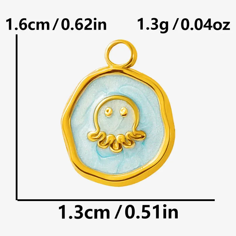5pcs/lot Enamel Blue Marine Animals Stainless Steel Pendant Conch Shell Seahorse Fish Tail Starfish Charms DIY Necklace Findings
