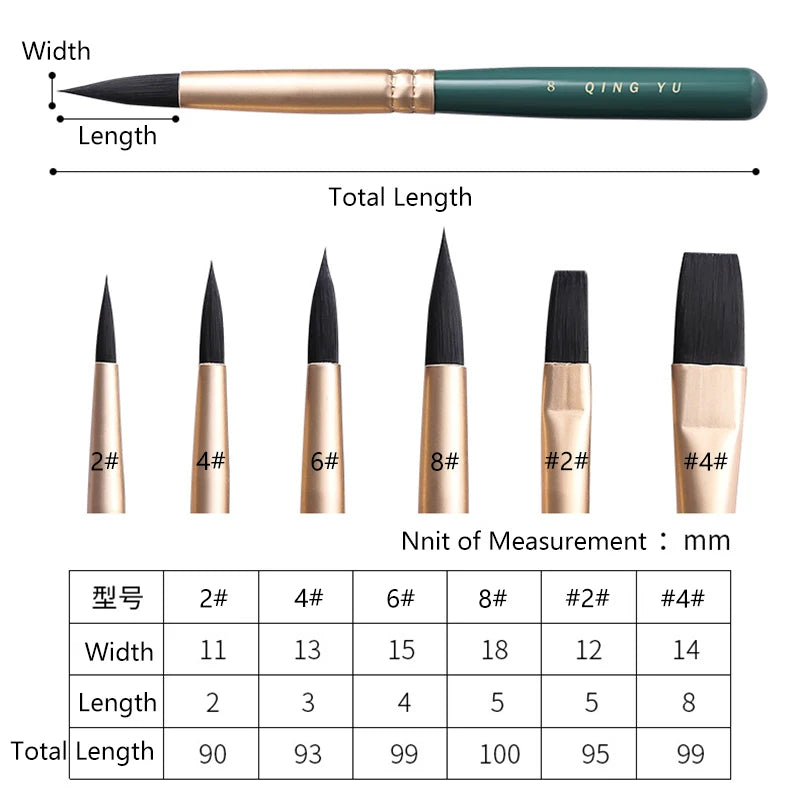 6-Piece Nylon Watercolor Brush Set (Mini Green)