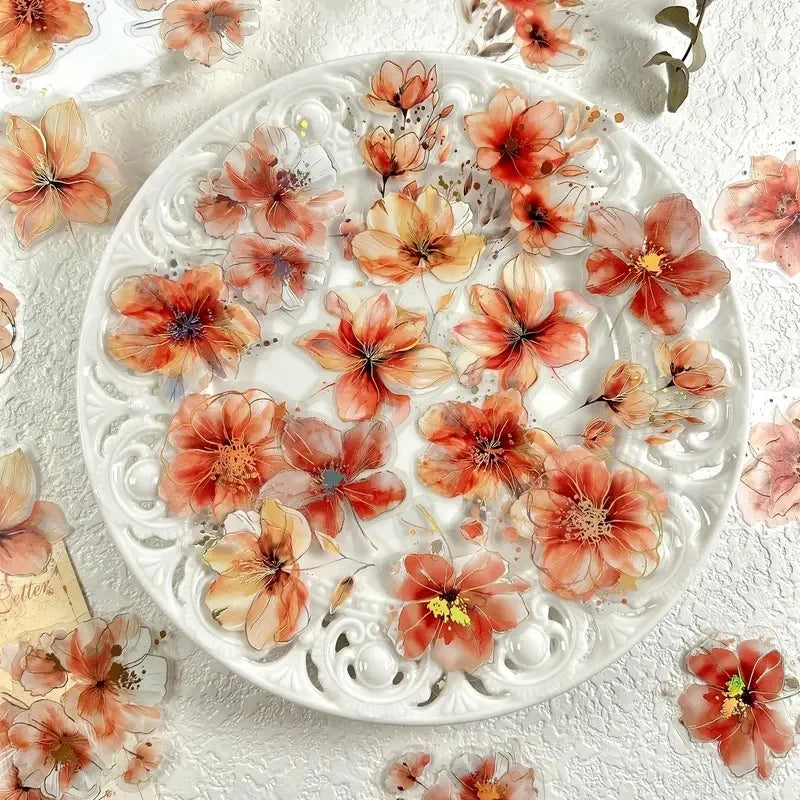 20-Piece Hot Stamping Flower Stickers – PET Collage Set