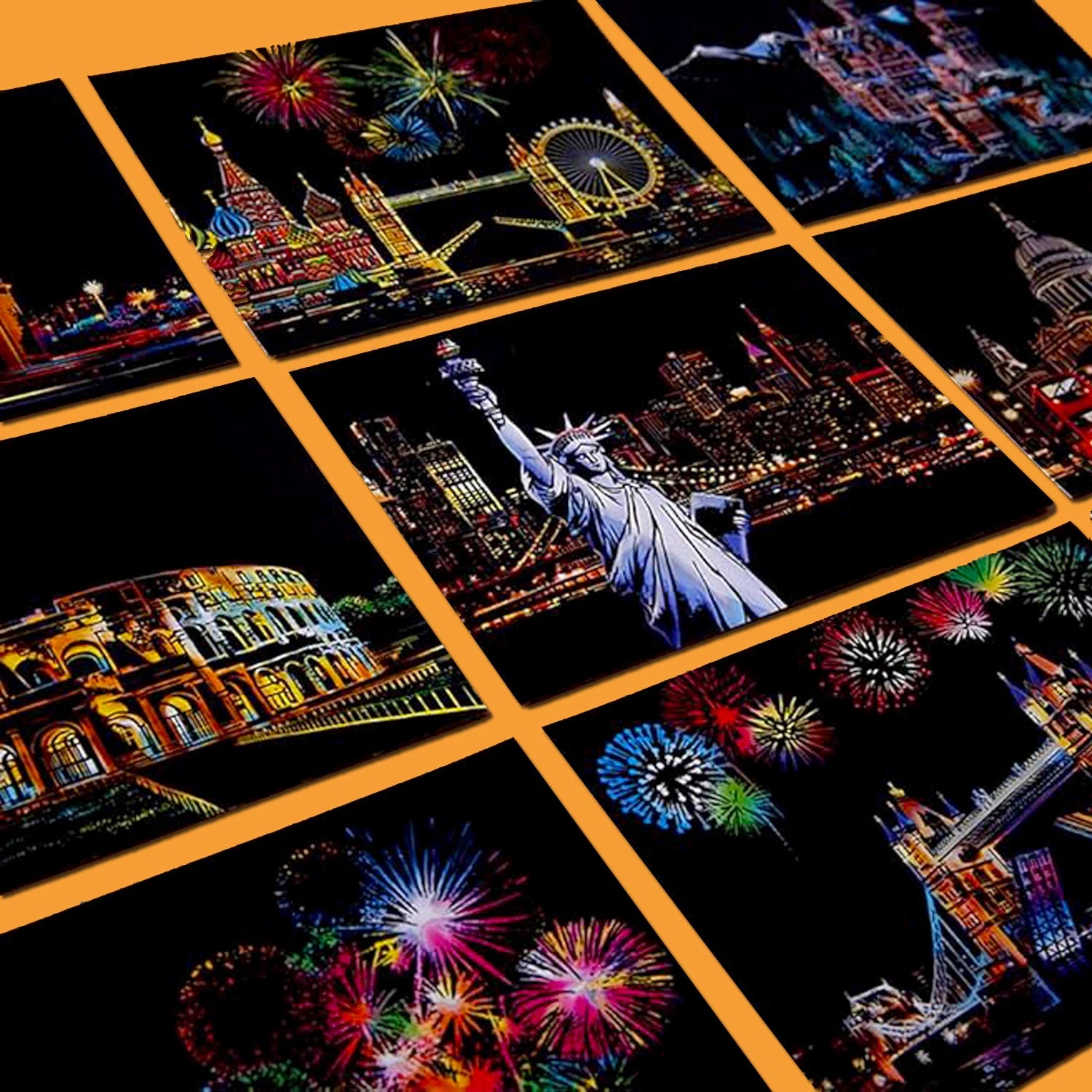 Scratch Art Postcards – 4PCS Urban Night Scene Landscape Set