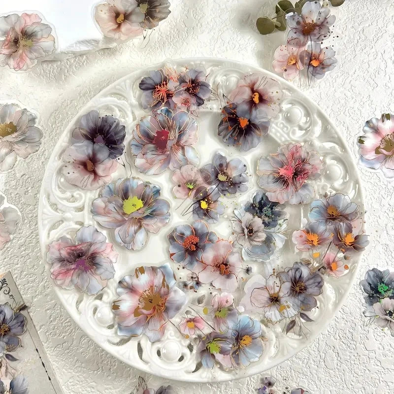 20-Piece Hot Stamping Flower Stickers – PET Collage Set